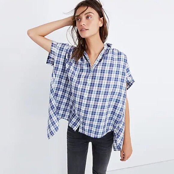 Madewell Women's Linus Plaid Central Open-Back Shirt - XXS - Picture 1 of 6